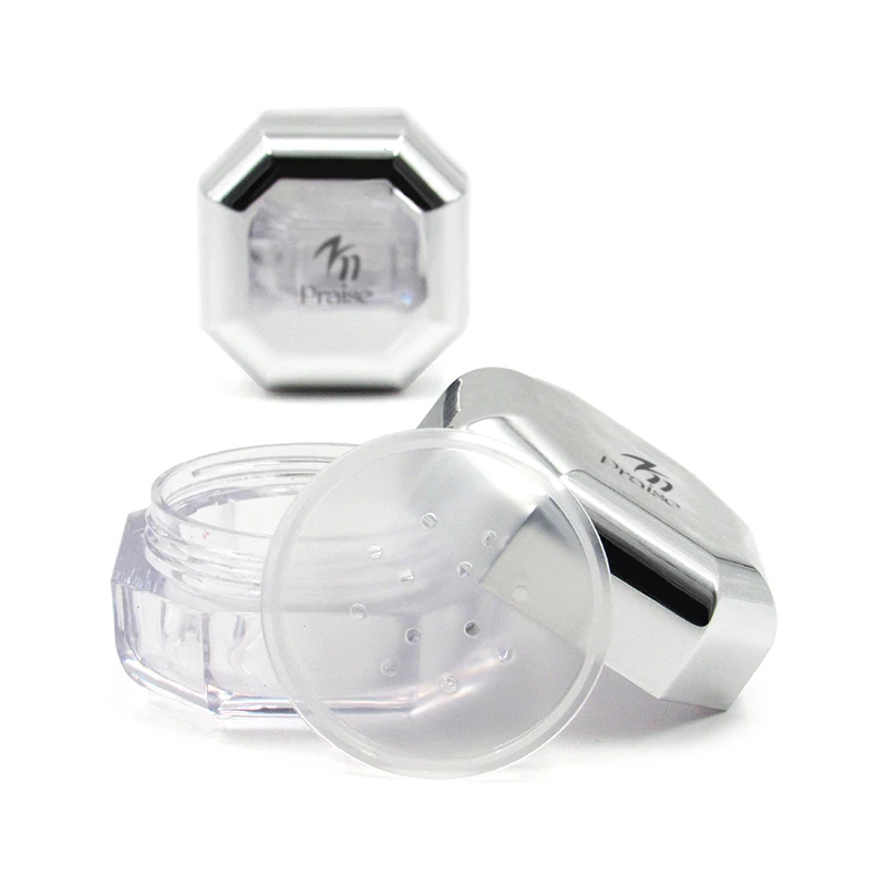 8g 30g Silver octagonal loose powder jar empty plastic four-color cosmetics clear loose powder container with sifter
