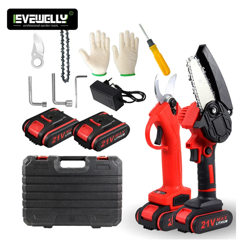 Cordless electric pruning shears gardening tools four-speed adjustment 4 inch lithium chainsaw saw combination power tool set
