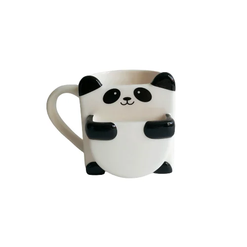 Cartoon design ceramic panda mug with cookie holder biscuit pocket