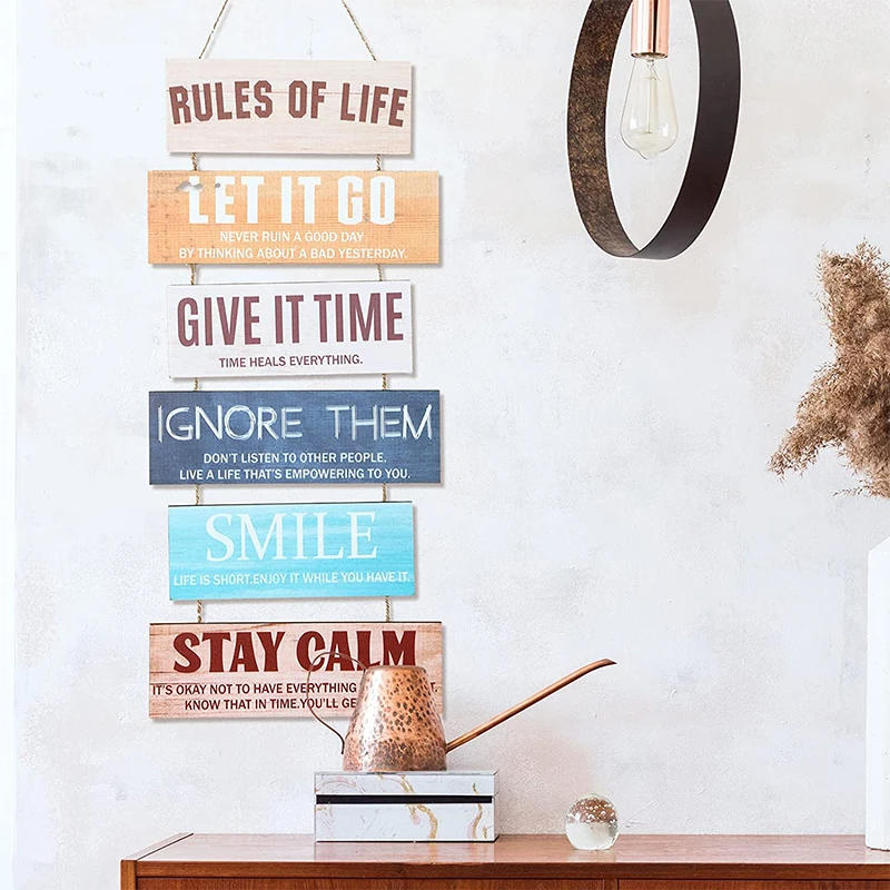 Rustic Wooden Sign Inspirational Wall Art Rules of Life Sayings Wall Decor Farmhouse Wooden Wall Signs Motivational Positive
