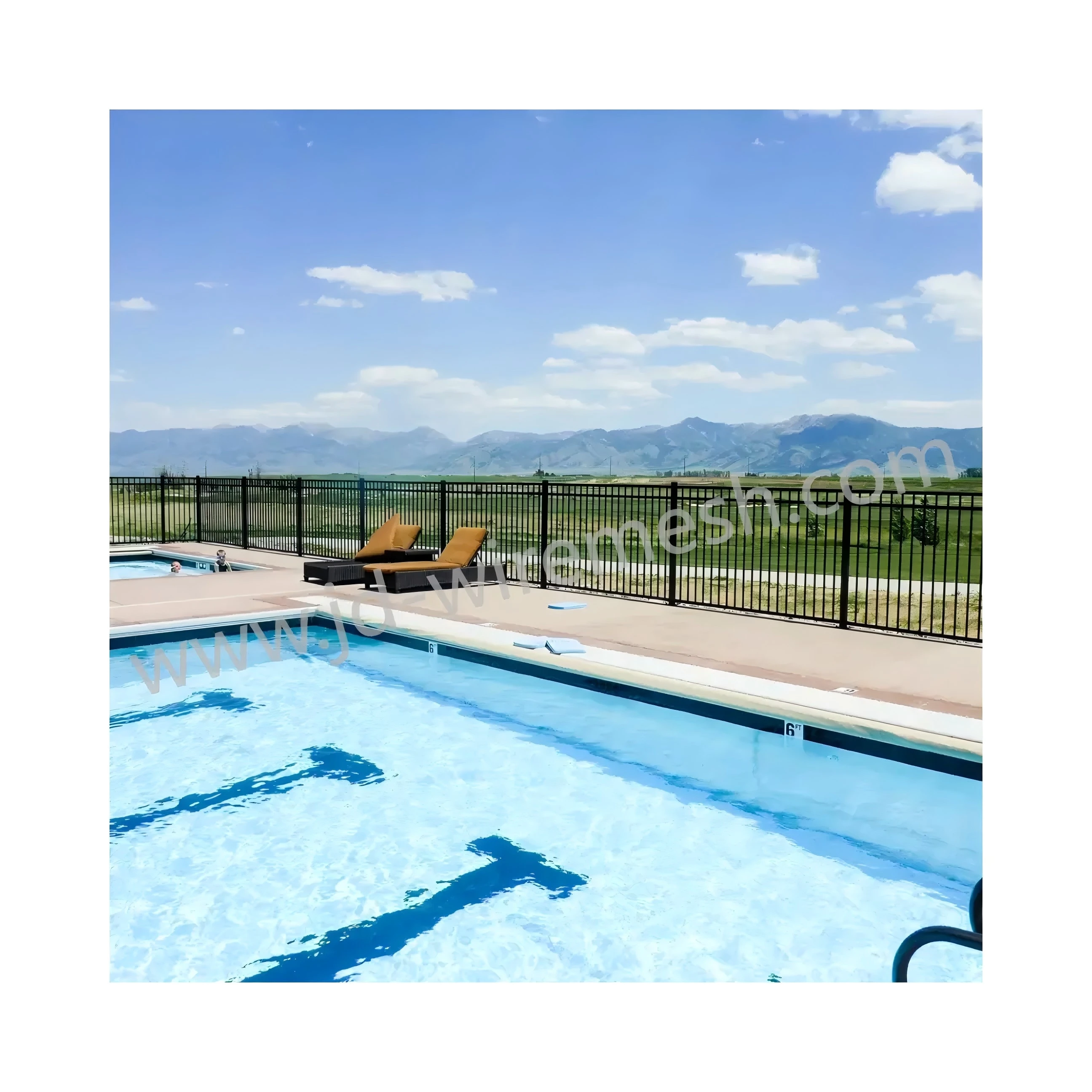 6FT&8FT 2-Rail Flat Top Black Decorative Metal wrought iron garden fence