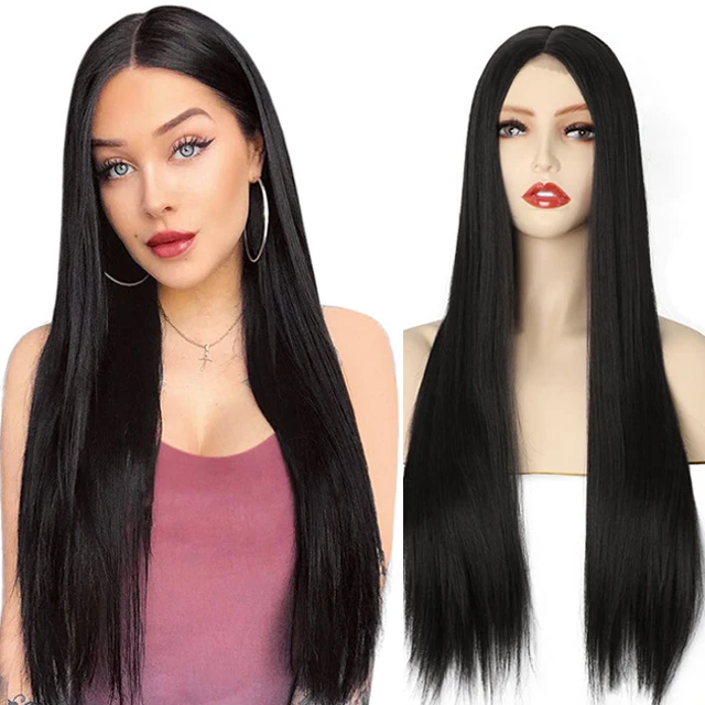 30 дюймов термостойкие волосы длинные прямые волосы синтетический парик челка кружевные передние парики