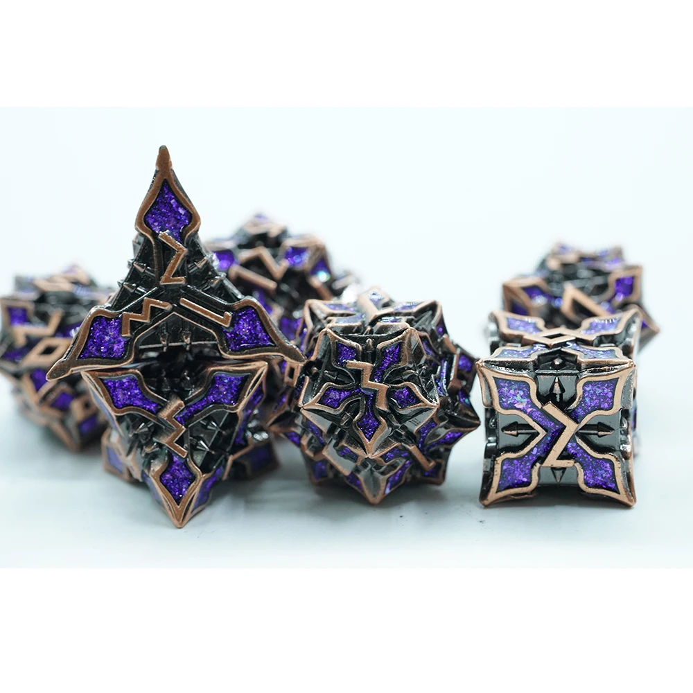 7pcs Antique Copper With purple Mica Dice Set Metal DND Dice Set Zinc Alloy Solid Polyhedral Dice
