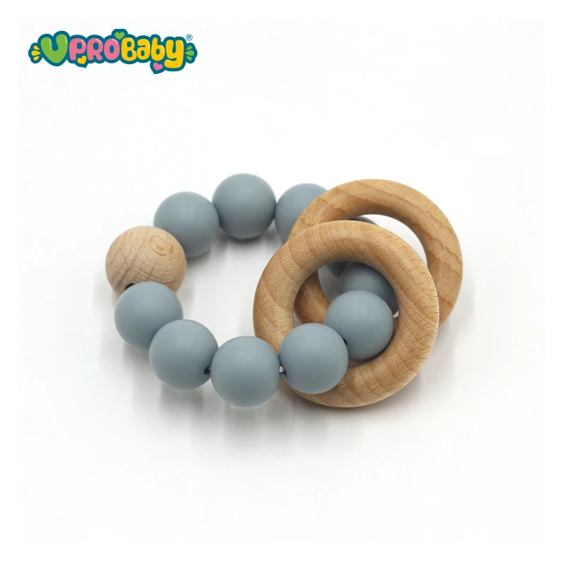 Hot Sale Crochet elephant Teething Wooden Ring Baby Teether sensory toys Baby teether silicone