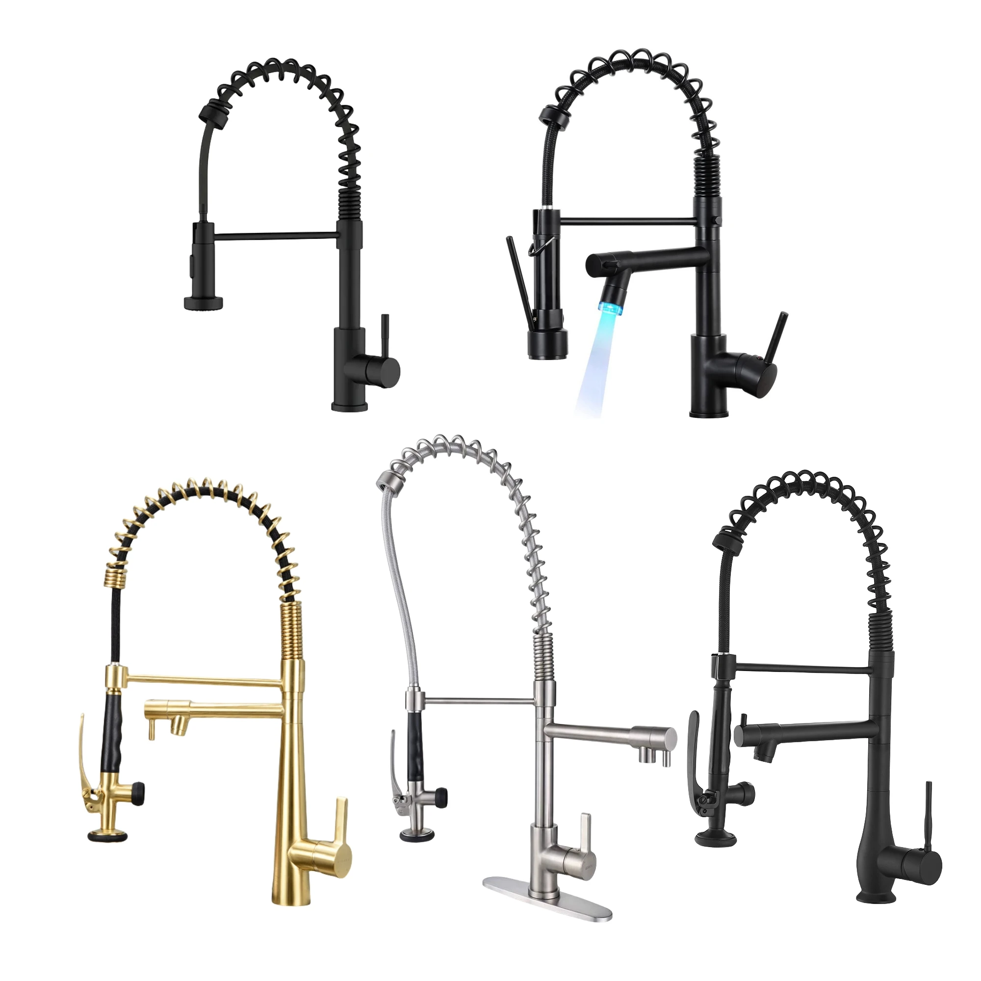 WT-KS Black Spring Kitchen sink Mixer Tap Pull Out With Sprayer Brass Kitchen Faucet
