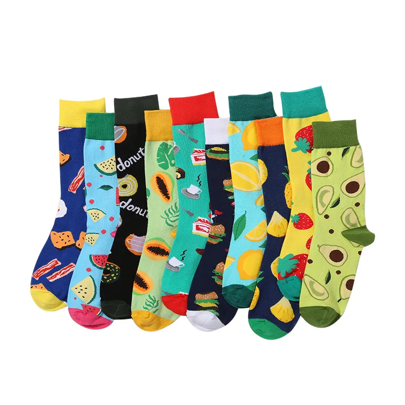 Dropshipping fashion cotton crew socks custom mens fun design socks happy crazy pattern logo quality socks calcetines wholesale