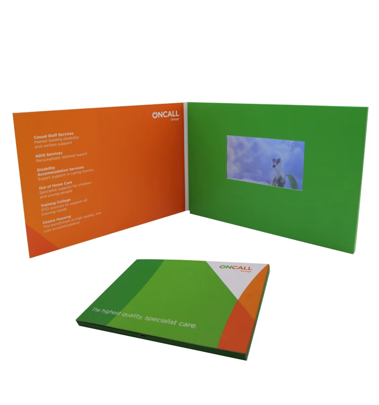 Softcover HD/IPS screen customize printing video brochure 5 inch for business/advertising/gift