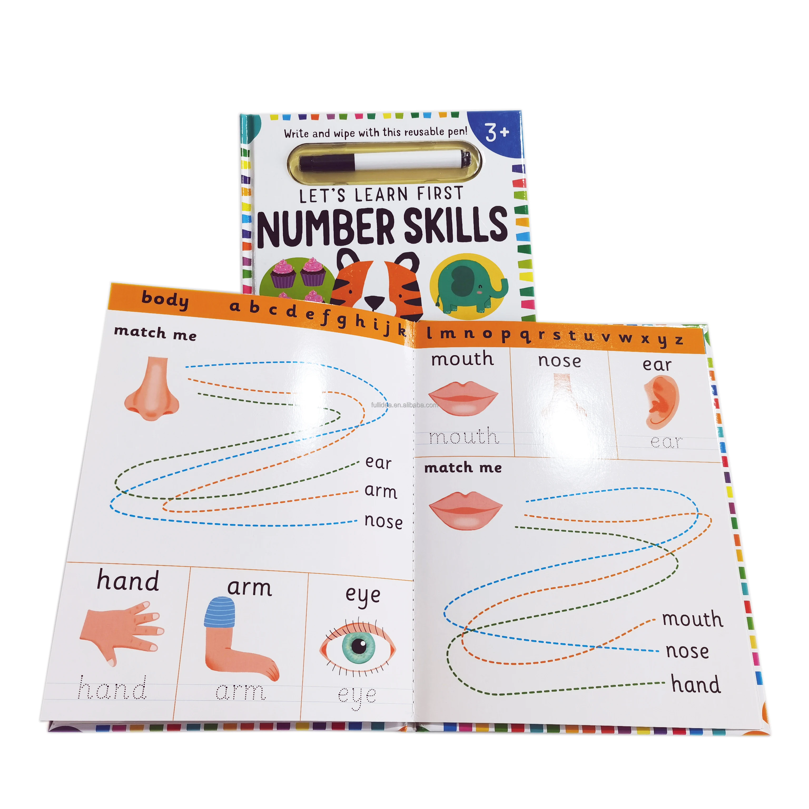 Children Wipe Clean Book with Pen Printing Words and Number Skill learn to write hardcover book