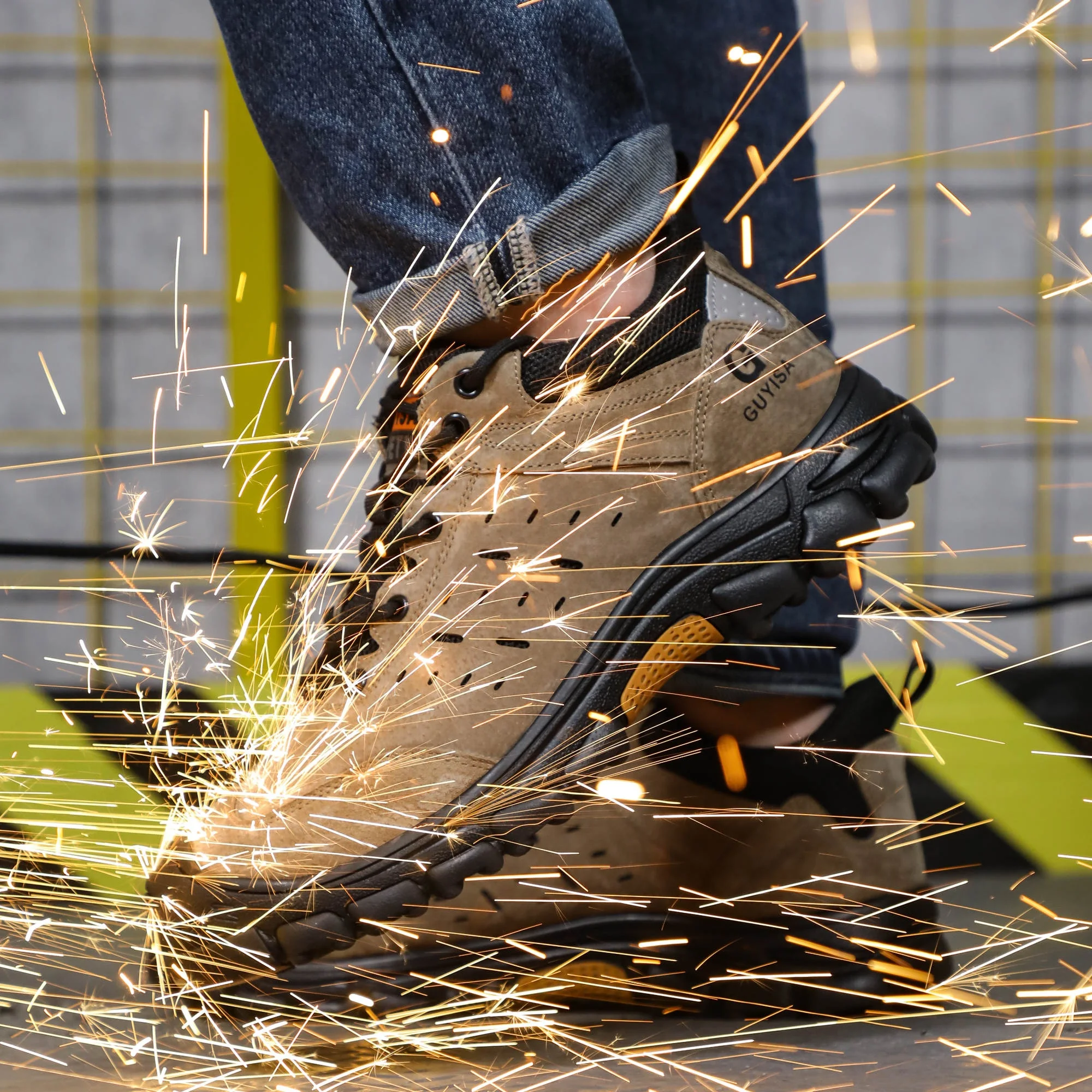 GUYISA Lightweight Safety Shoes Soft Pigskin Steel Toe Men Safety Shoes