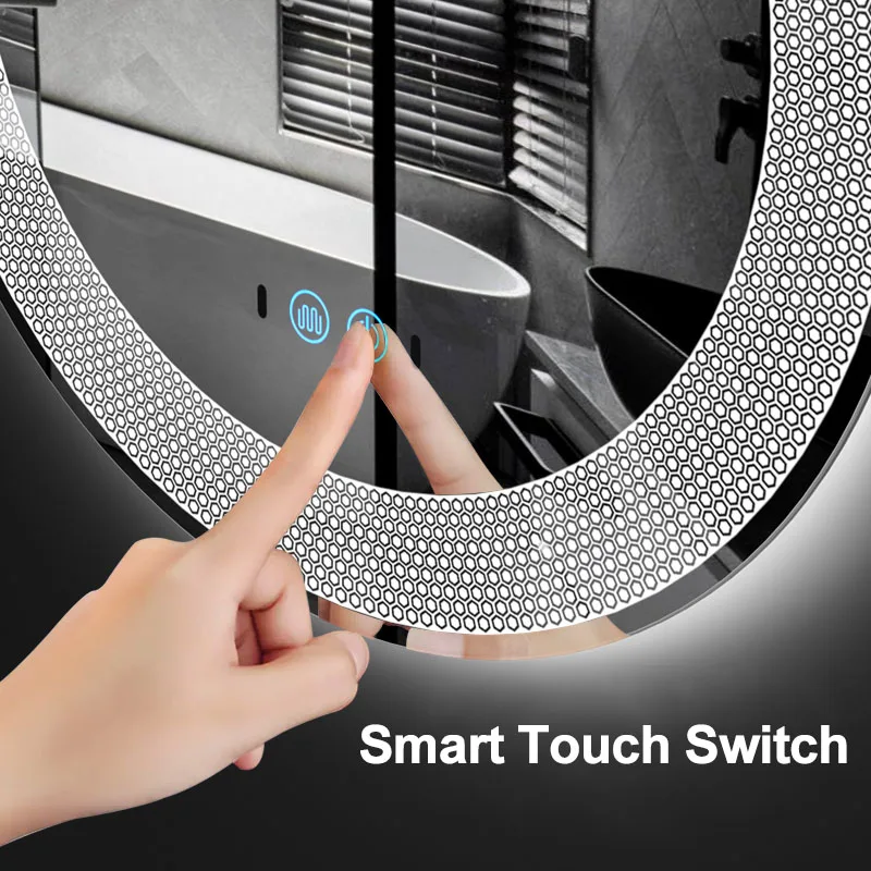 New Design Hot Laser Engraving Line Round 3 Light Color Beauty Wall Decor Led Magic Bathroom Lighted Mirrors