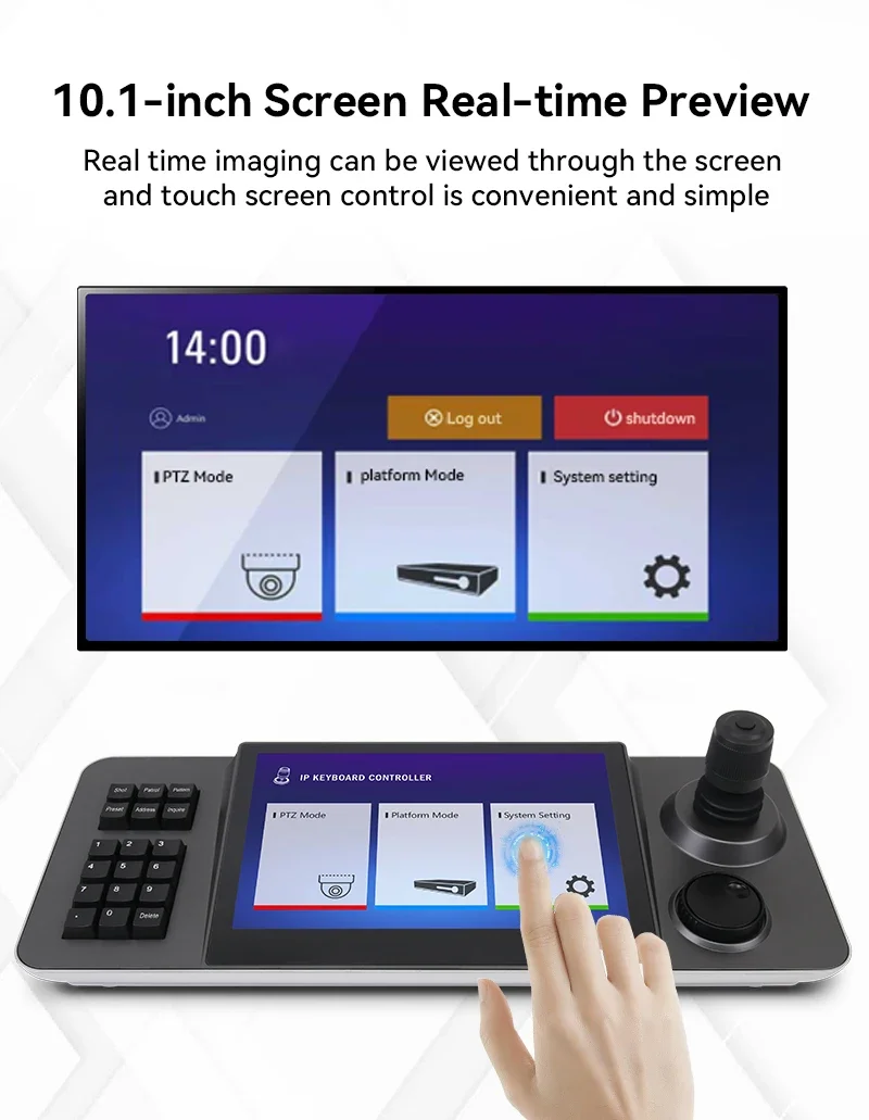 Runpu KBD2070 10.1 inch Large LCD Screen Touch Screen IP PTZ Joystick controller tops control 200 pcs cameras Keyboard