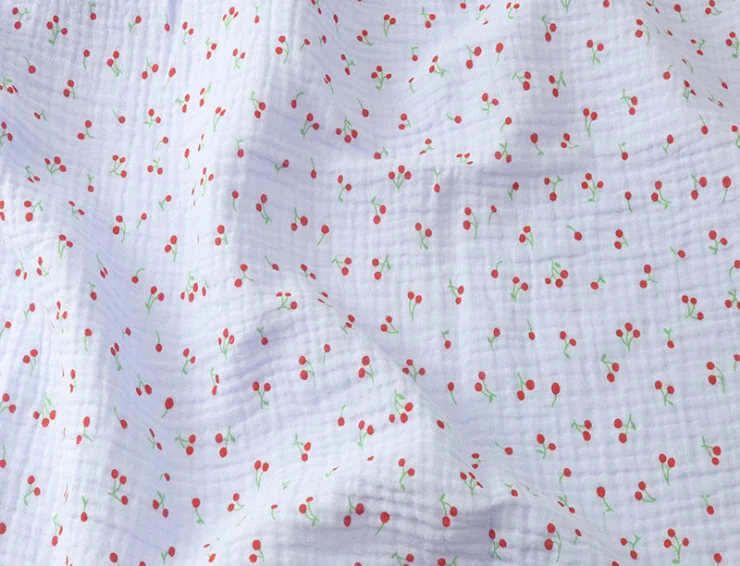 Cherry print Crepe Fabric Cotton Double Gauze Fabric DIY Sewing Textile Pajamas Cloth Material