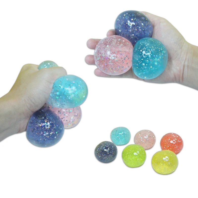 Skip Ball Glitter Powder Ball Soft Slime Squishy TPR Squeeze Toys for Children Adults