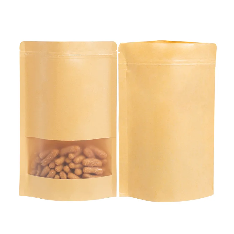 Custom Printed Ziplock Kraft Paper Food Packaging Bag Stand Up Pouch With Zipper And Window