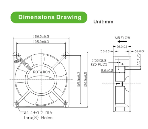 Высокоскоростной осевой вентилятор охлаждения 220 В Вентилятор охлаждения 120*120*38 мм