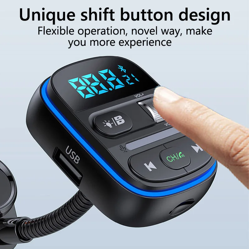 Qc3.0 Type C Pd 30W Fast Charging Colorful Light Handsfree Car Kit FM Transmitter Bass Wireless Car Mp3 Player