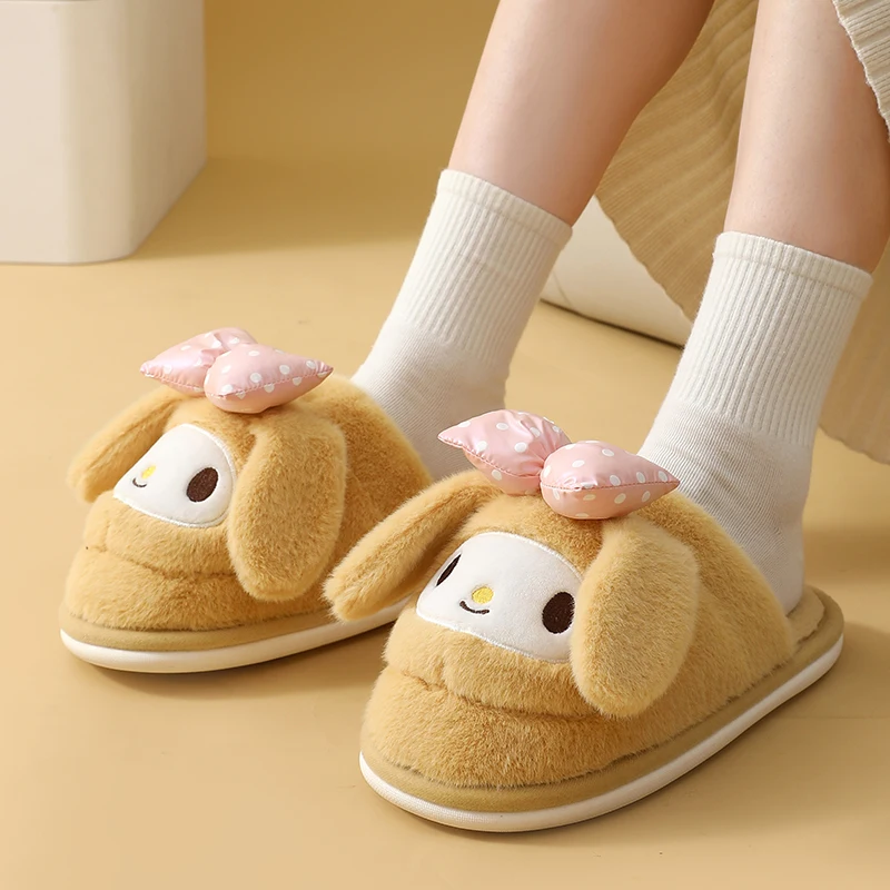 Japanese Anime Slipper Cartoon Warm Plush Home Shoes Kuromied Flat Non-slip Indoor Slippers For Girl Women Autumn Winter Pink