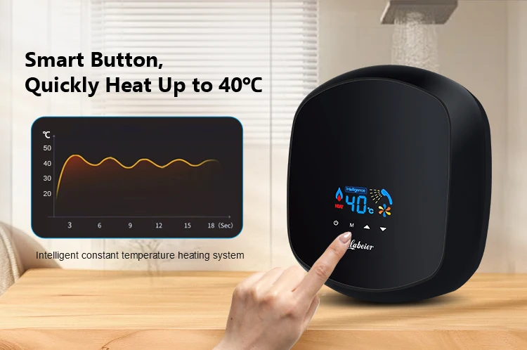 220V Black Multi-Function Instant Water Heater Electric Touch Screen Control Household Hotel Use Hot Sales Plastic Housing 4