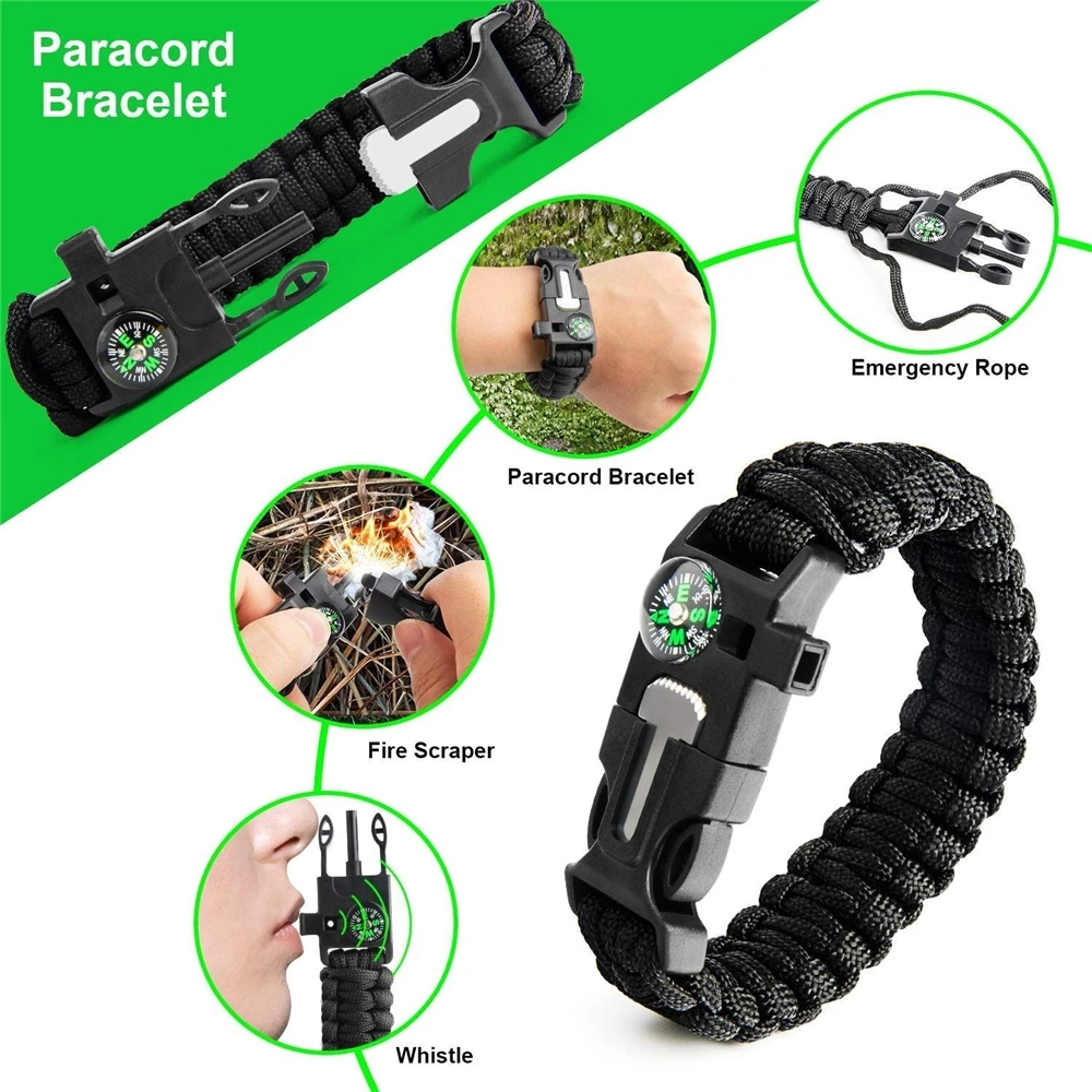 18 in 1 Emergency Survival Kit,First aid kit for Hiking/Emergency kit.Survival Bracelet/Tactical Flashlight/Water Filter