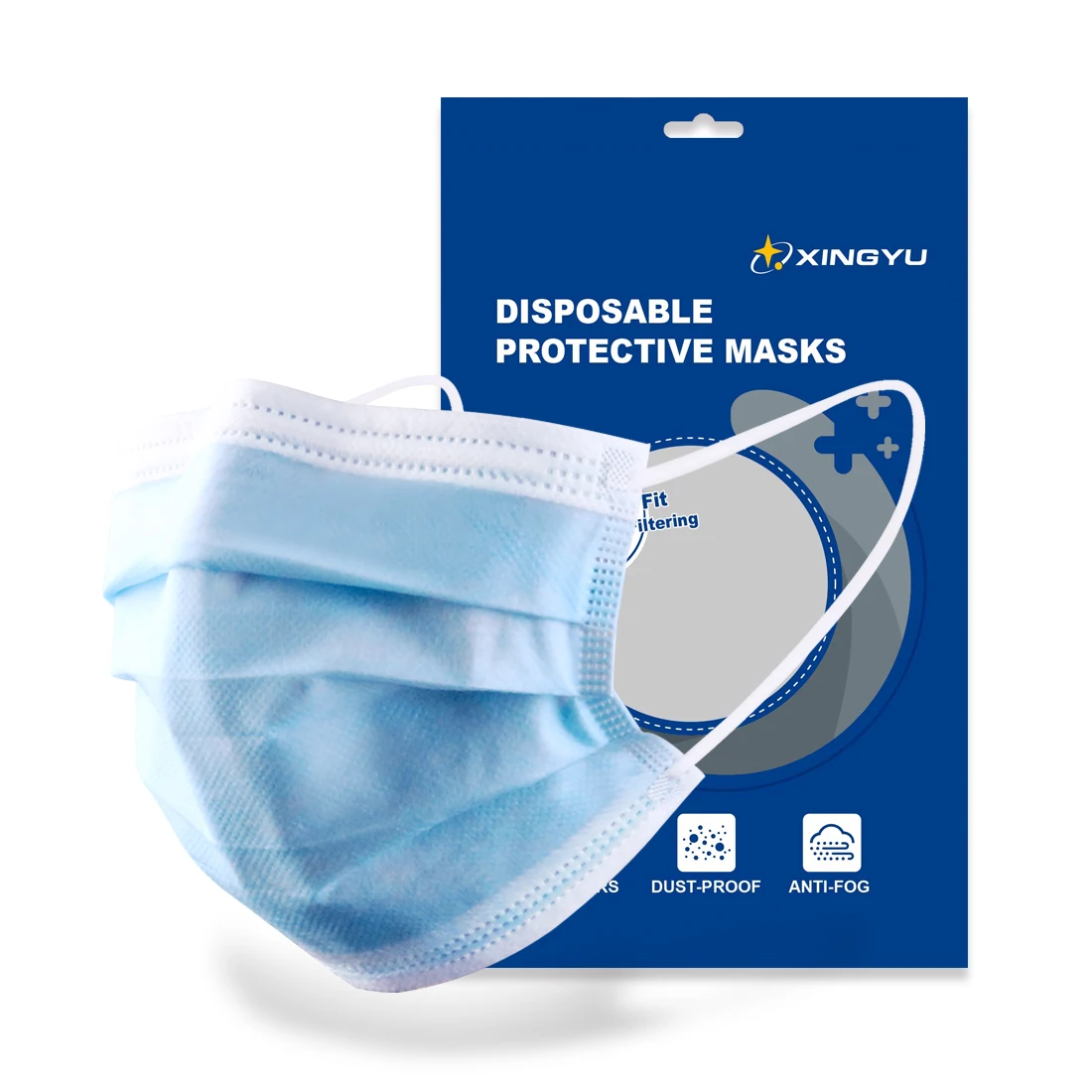 Xingyu Wholesale Factory Price 50 Pcs Plastic Bag 3 Layer Branded Printed Disposable Face Masks