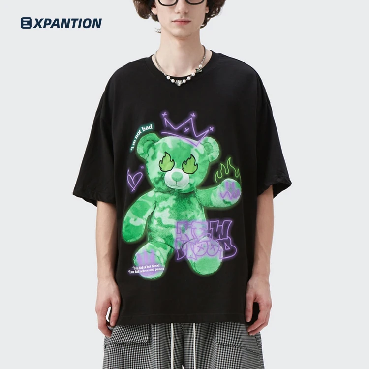 EXP wholesale manufacturer high quality drop shoulder short sleeve reflective summer streetwear hip hop men t shirt