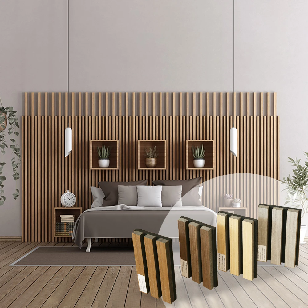 Designer Natural Oak Grooved Indoor Wood Wool Absorbing Sound Proof Wall Acoustic Panels