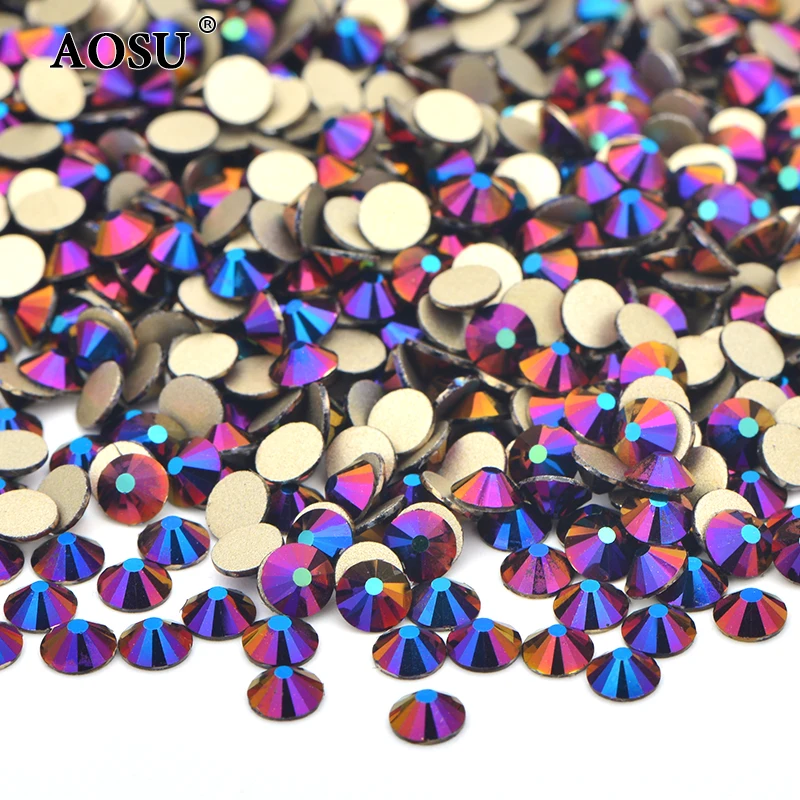AOSU Wholesale Bulk Package SS3-SS50 Glitter Crystal AB Strass Glass Stones Non Hotfix Rhinestones Applique For DIY Crafts