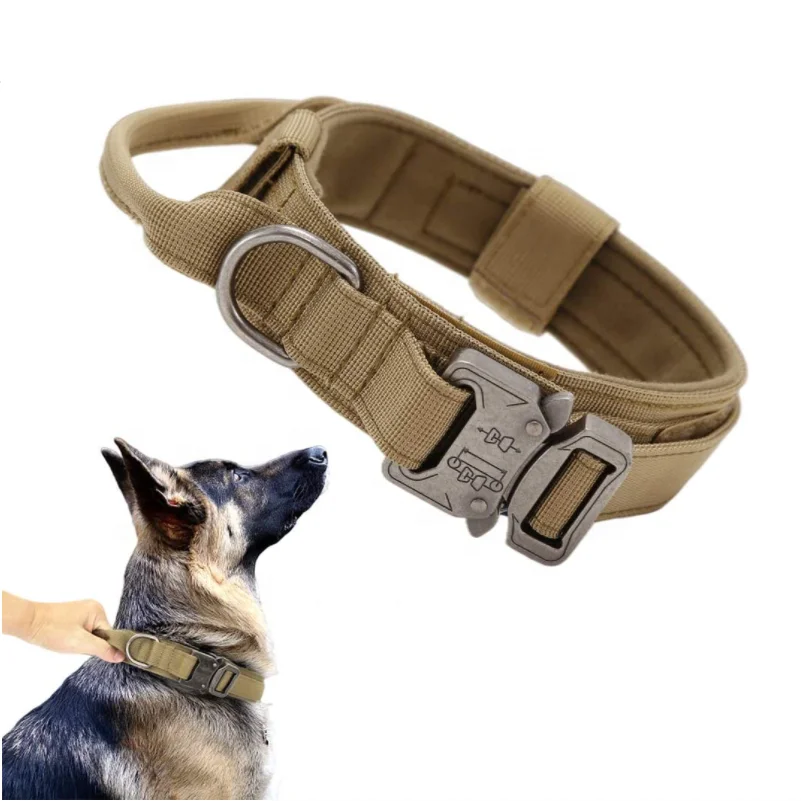 Wholesale OEM ODM Adjustable Nylon Tactical Thick Collar with Handle and Heavy Metal Buckle Tactical Dog Collar Harness