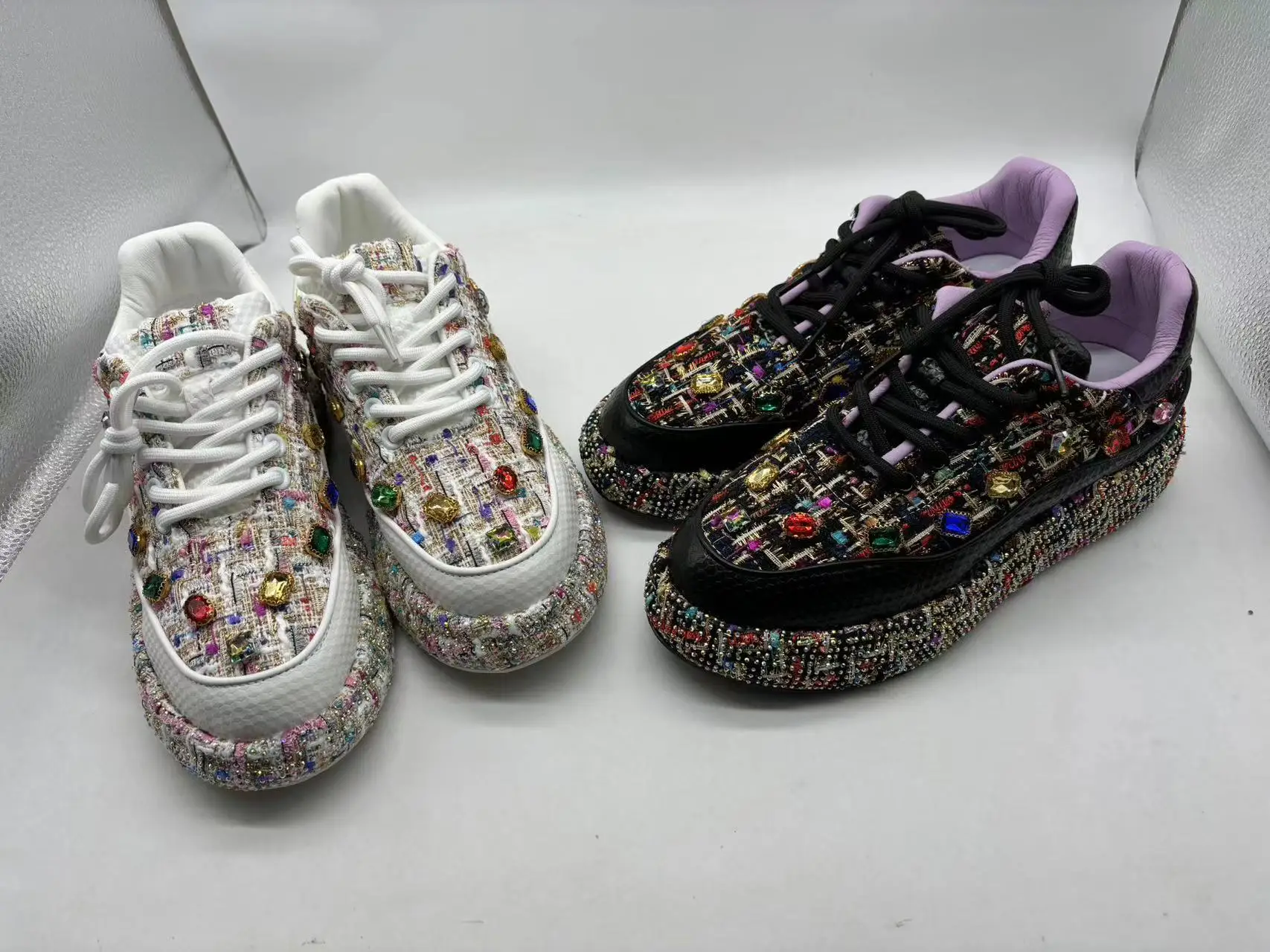 2024 new luxury ladies sequins trainers bling colorful board shoes flower rhinestones casual clunky sneakers for women