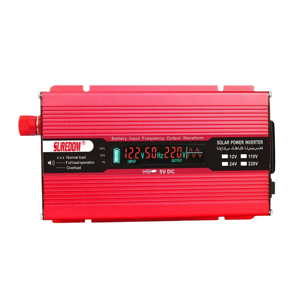 Лидер продаж, автомобильный инвертор Suredom, постоянный ток 12 В, 24 В в переменный ток 110, 220 В, пиковый инвертор 1000 Вт, 2000 Вт с дисплеем