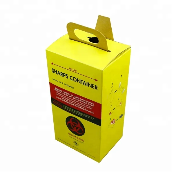 New Design 5L Hospital Medical Cardboard Paper Sharps Container Safety Waste Box For Used Syringe