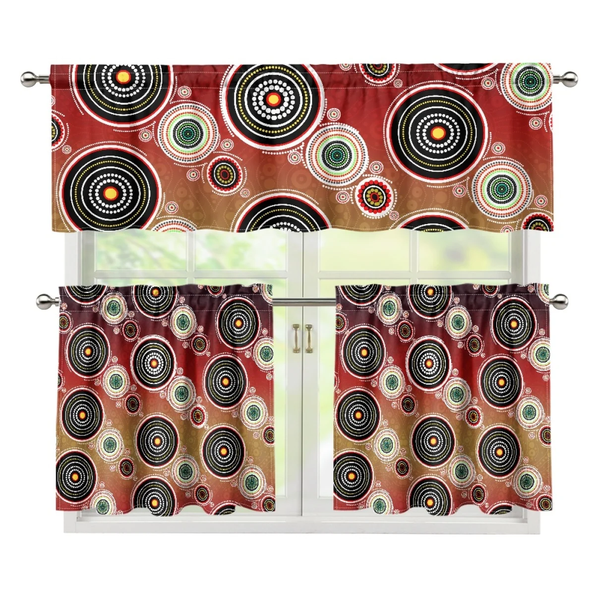 Popular Australia Tribal Art Custom Heat-Insulating Sun-Proof European-Style Curtain Valance Set 3-Piece Set Print on Demand
