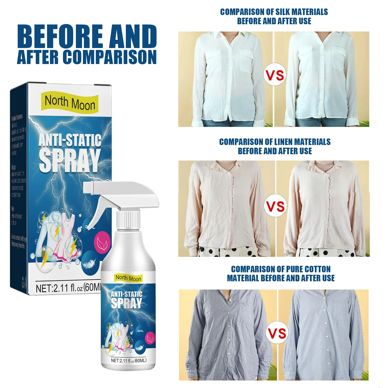 North Moon Fabric and Cloth Wrinkle Releaser Spray Anti-static Wrinkle Release Spray Eliminate Wrinkle Spray for Clothes