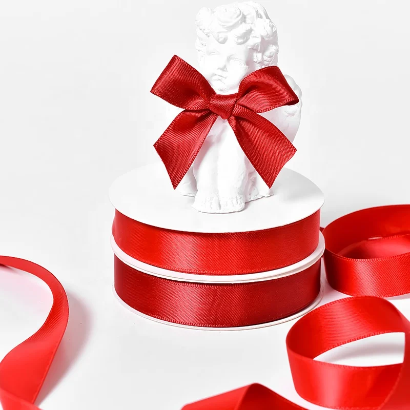 Yama ribbon factory price wholesale double faces 16MM wide red silk satin ribbon roll
