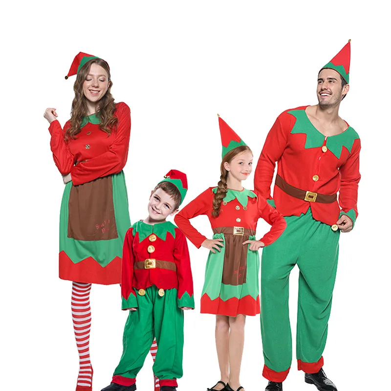 Christmas Home Ambiance Party Activity Play Costume Christmas Elf Group Set  Cloth Decoration Christmas Suit