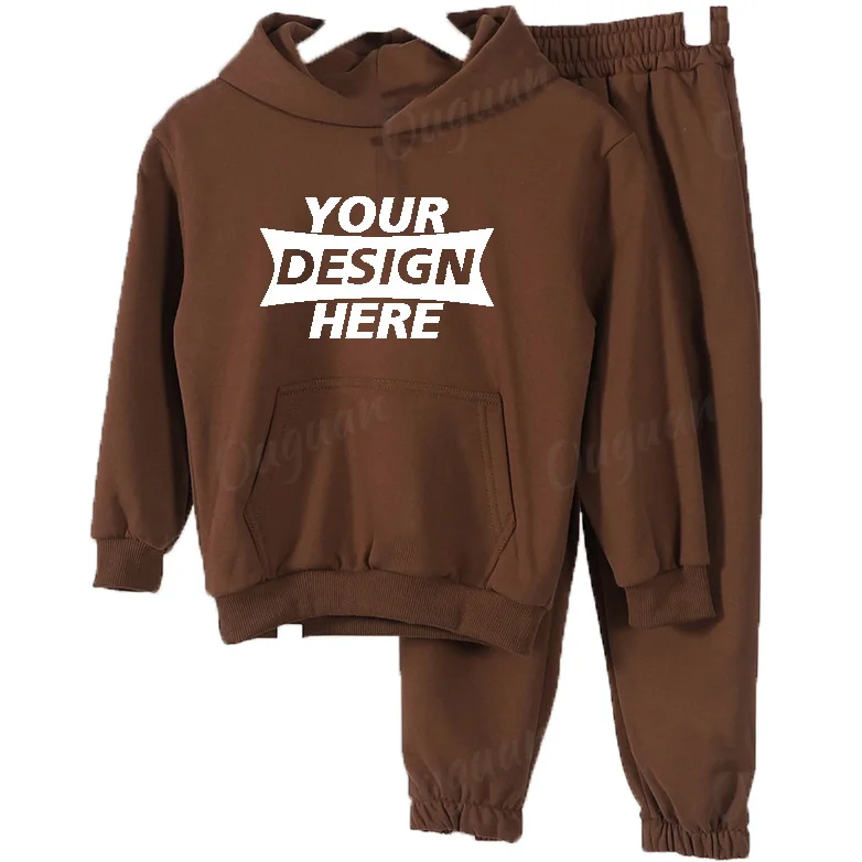 Custom made kids hoodie sets thickening 2-12 years old children apparel 100% cotton boy and girl winter warm clothing set