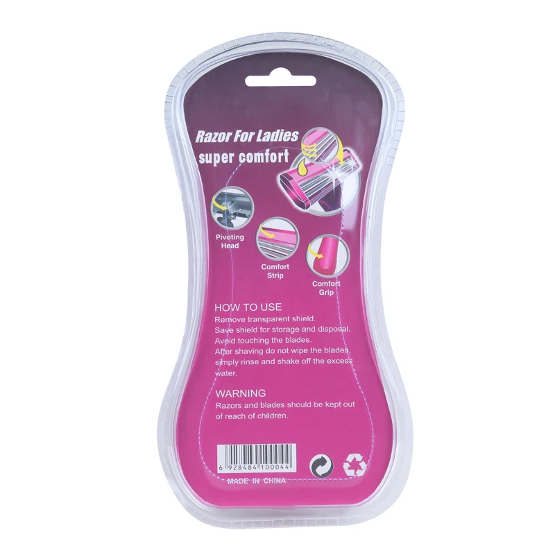 1 handle and 4 Refill Cartridges Disposable Triple Blades Women Razor Body Hair Remover Bikini Blade Pink Ladies Shaving KL3-03W