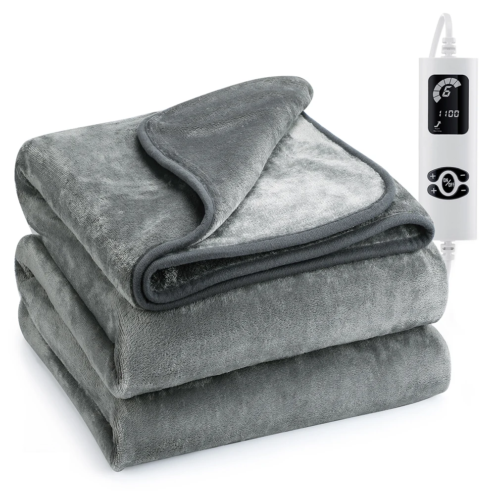 Custom 54x73 inch King Size Flannel Weighted Wearable Heated Throw Electric Blanket for Winter