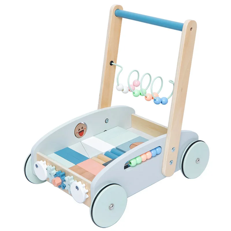 Eco-friendly Wooden Walker with Push along Blocks Educational Toy for Unisex Kids Aged 5 7 Years Painted Technique Kid Learning