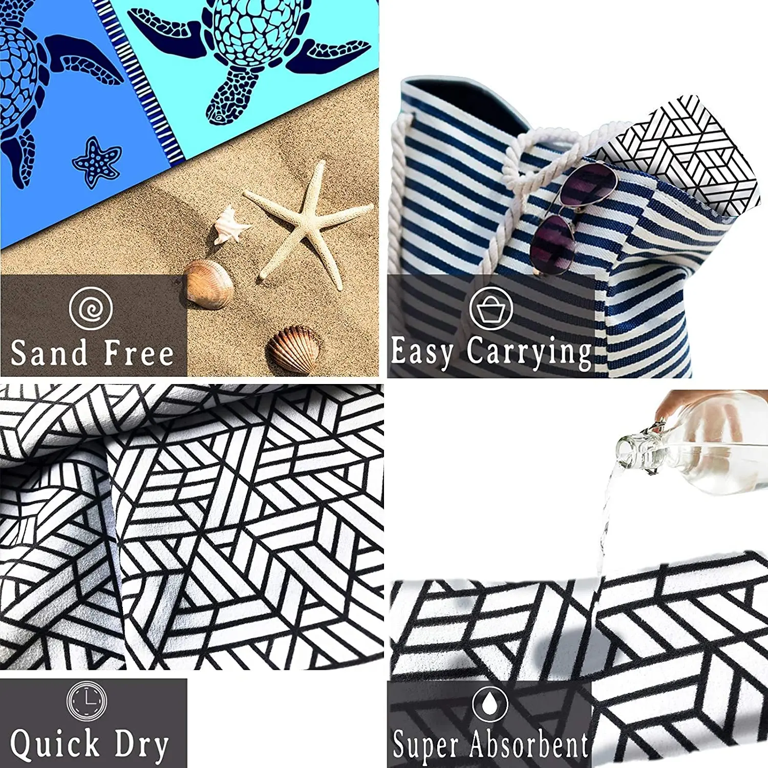 Free Sample Custom Ocean Print Oversized Rectangle Absorbent Extra Large Polyester Cotton Recycled Beach Towel