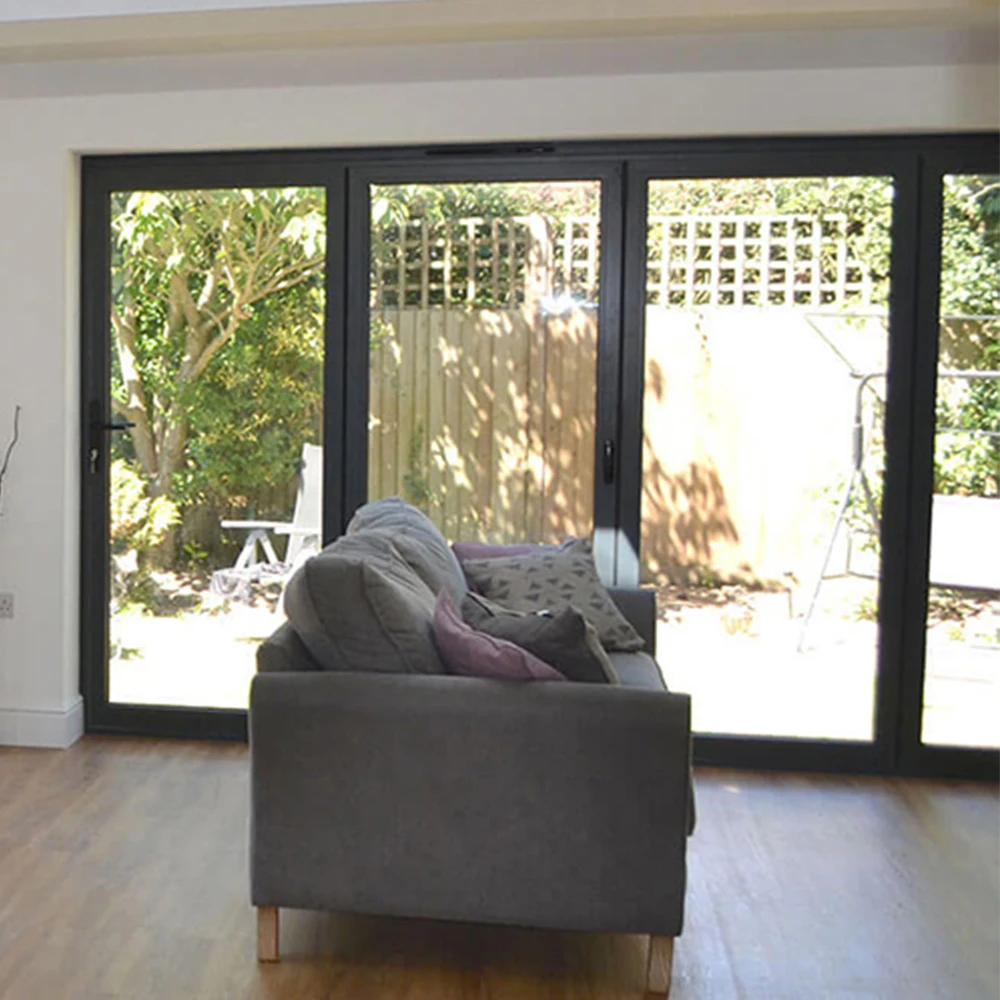 Accordion Double Glazed Aluminum Bifold Doors Black Exterior Glass Aluminum Folding Door For Balcony