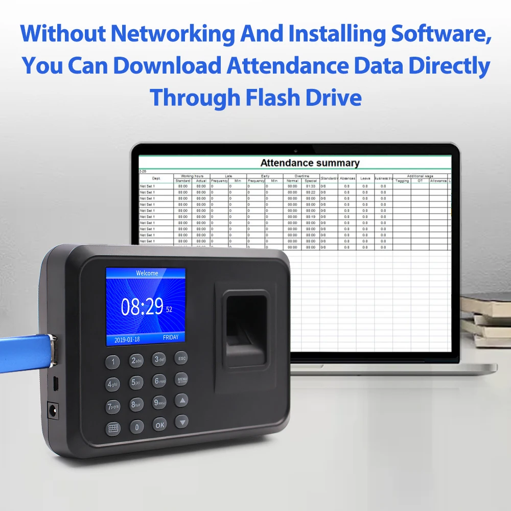 Spanish/Portuguese/Korea  Version  Fingerprint Time  Attendance  Machine  USB/Disk Biometric Recognition  For Business F01