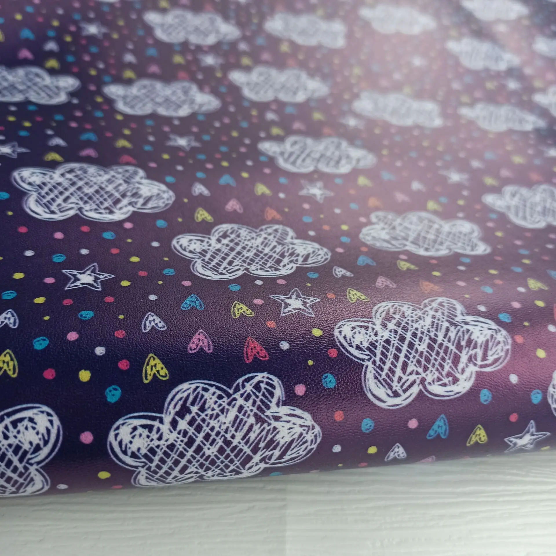  2021 New Cloud Custom Print 70%PVC 30%Polyester Faux Leather Vinyl Fabirc For Car Seat