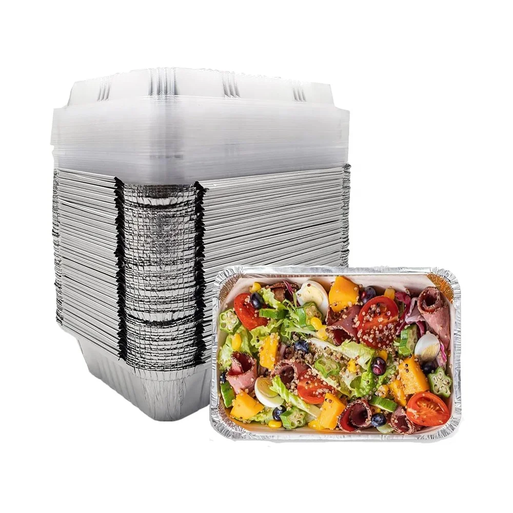 Wholesale full size aluminum foil containers custom color and logo disposable aluminum foil tray fast food foil boxes
