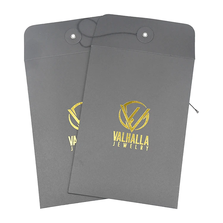 Personalized Custom Hot Stamp Logo Mailers Black Kraft Paper Packaging Envelope with String and Button