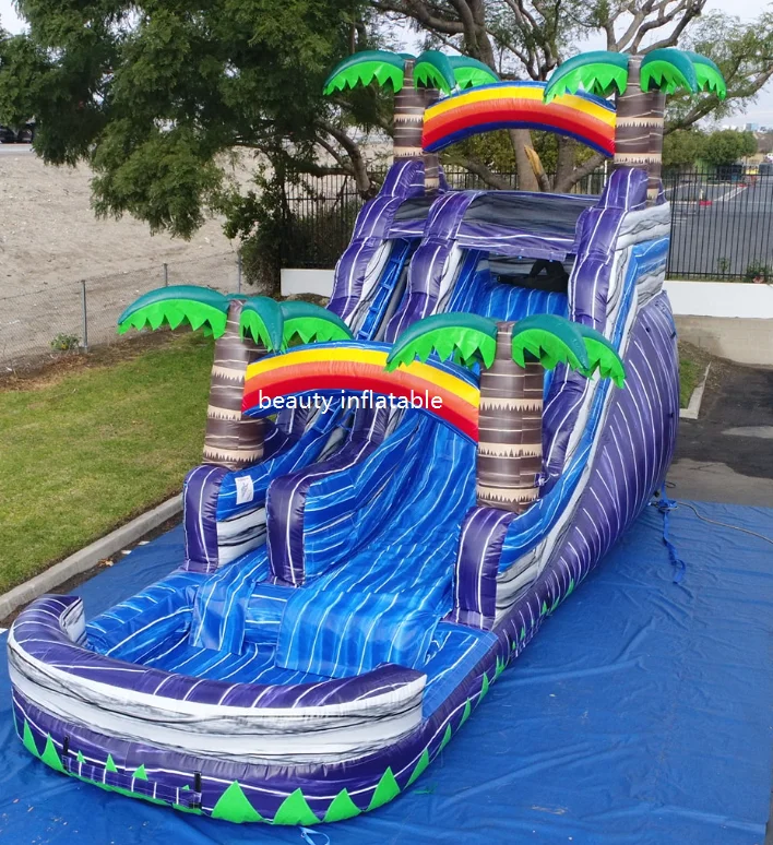 purple palm tree  waterslide pool commercial inflatable water slide  for party business