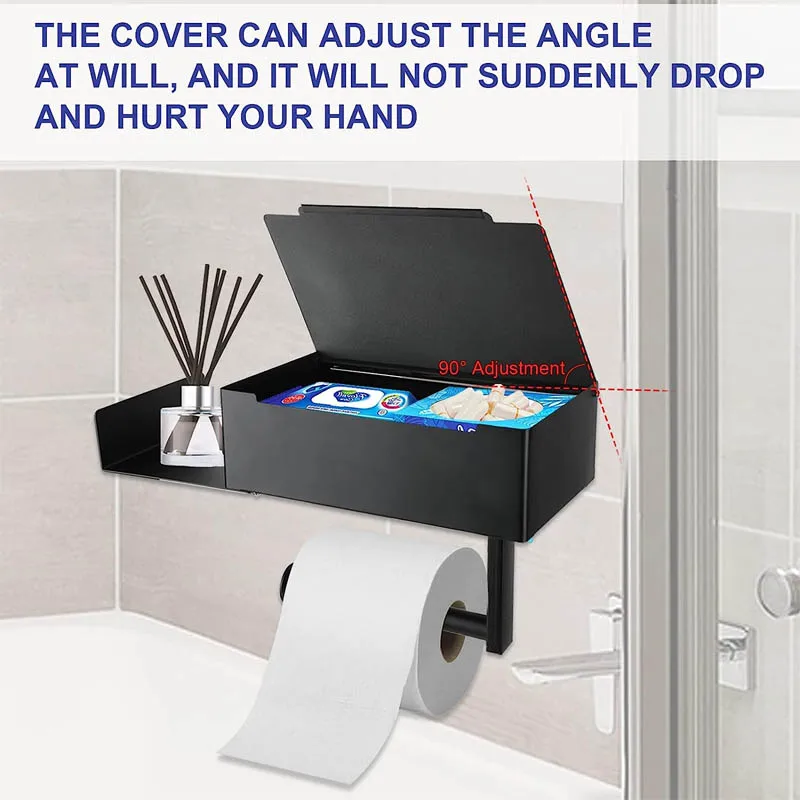 Wall hanging Stainless Steel Black Paper Holder Bathroom W Shell Waterproof Wall-mounted Metal Toilet Tissue Box