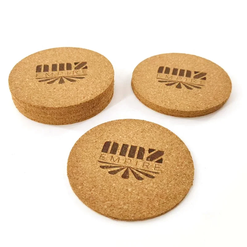 Natural Round Cork Coasters With Metal Holder  Thick Cold Drinks Wine Glasses Mugs Cups Cork Coaster
