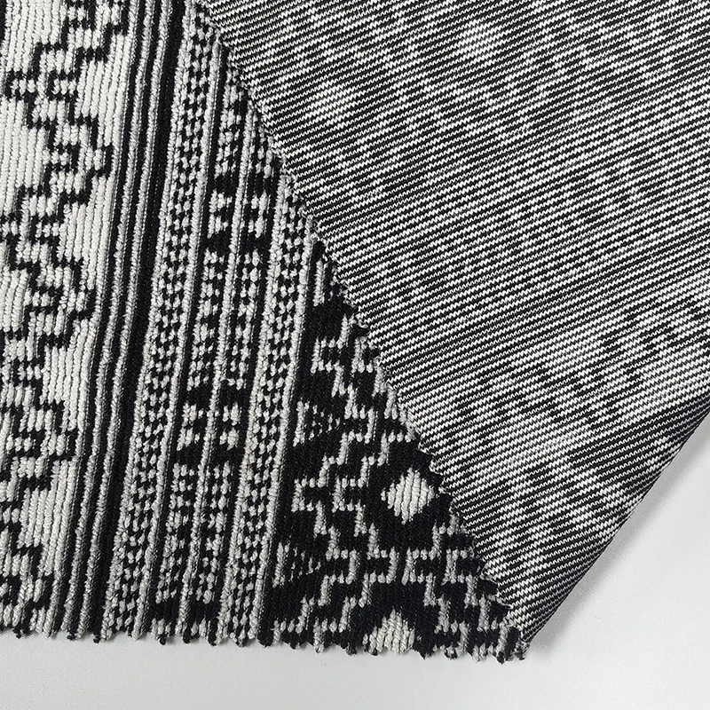 Factory custom pattern 213gsm 100%polyester black terry towel jacquard fabric for coat,sweater