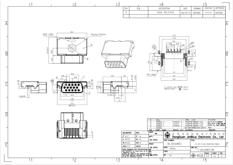 Small Quantity D-SUB Connector D-SUB D-SUB slim 15P Sinking plate type